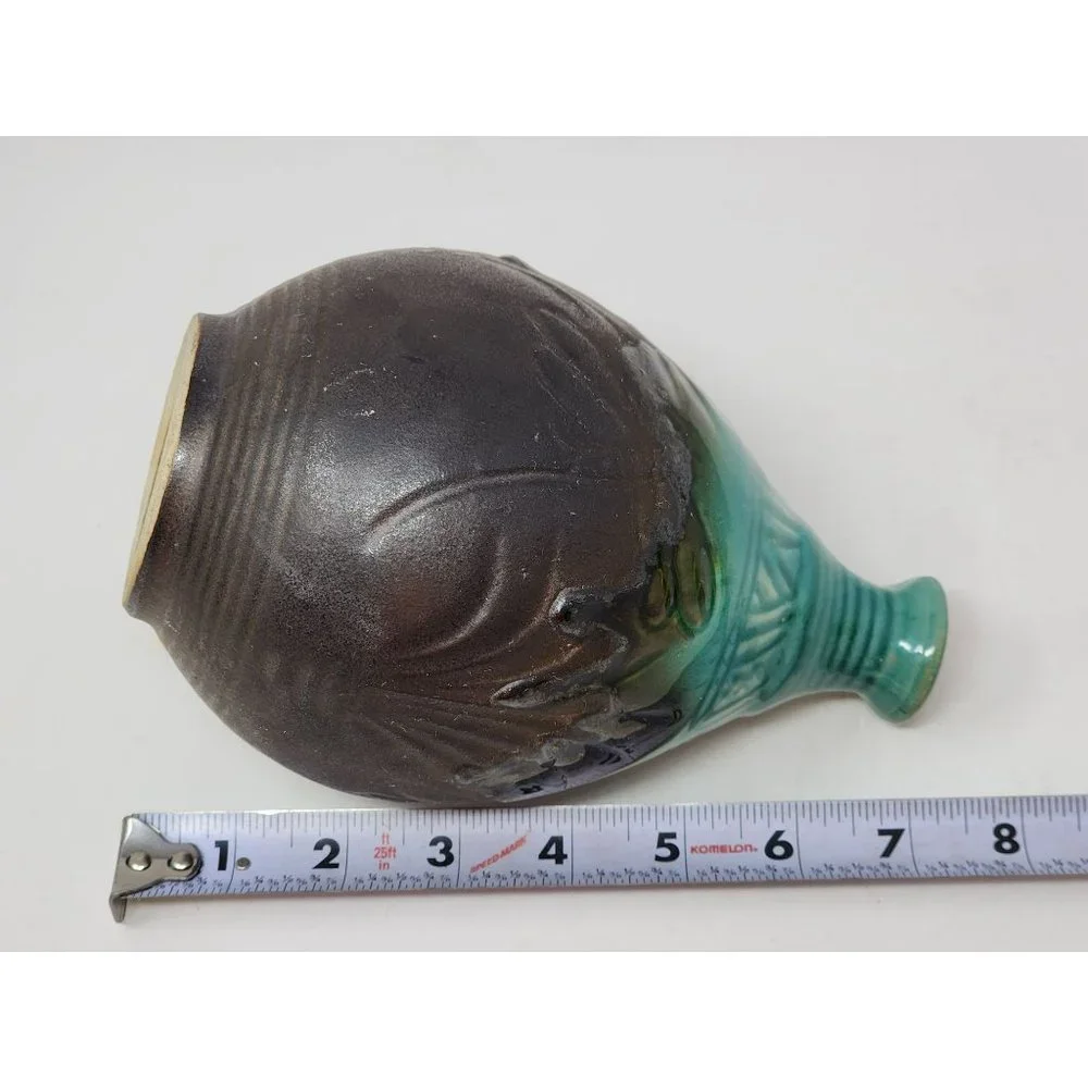 Vintage Drip‎ Glaze Vase Matte Chocolate And Turquoise